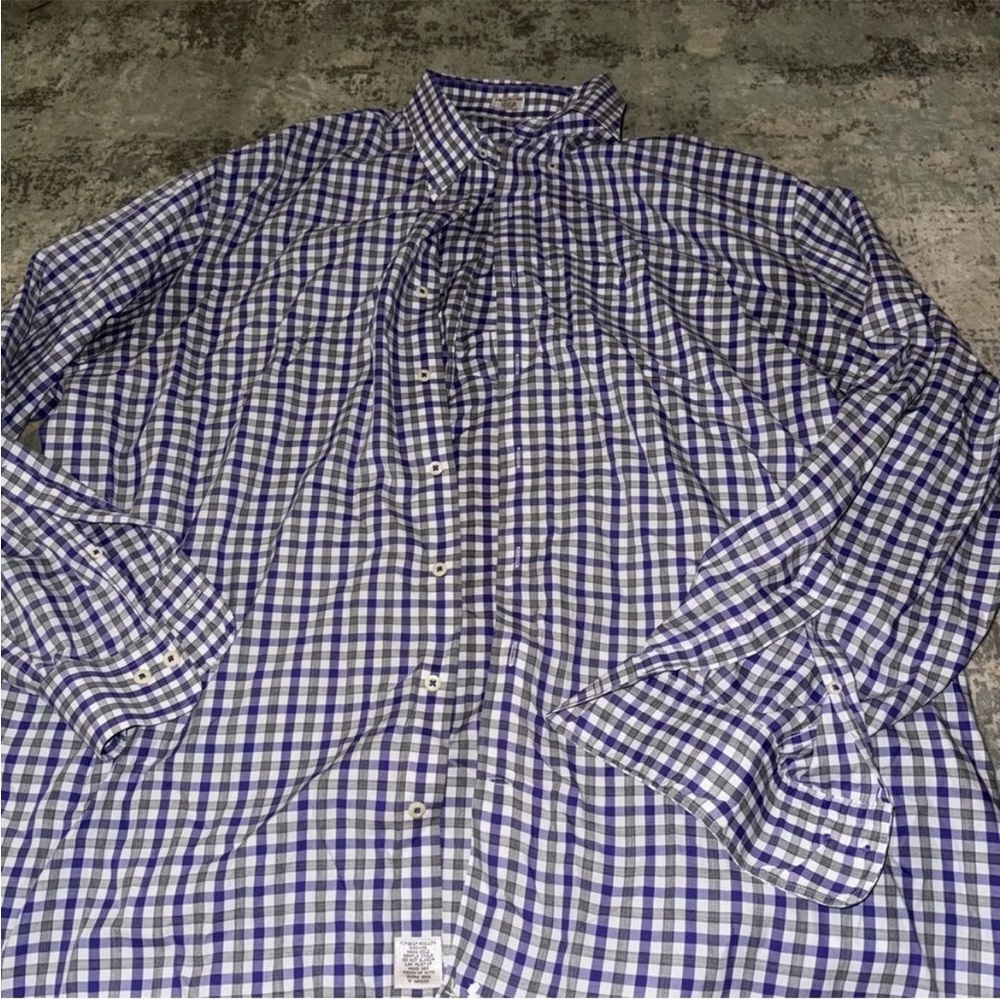 Peter Millar Navy and White Plaid Men's Shirt - XXL